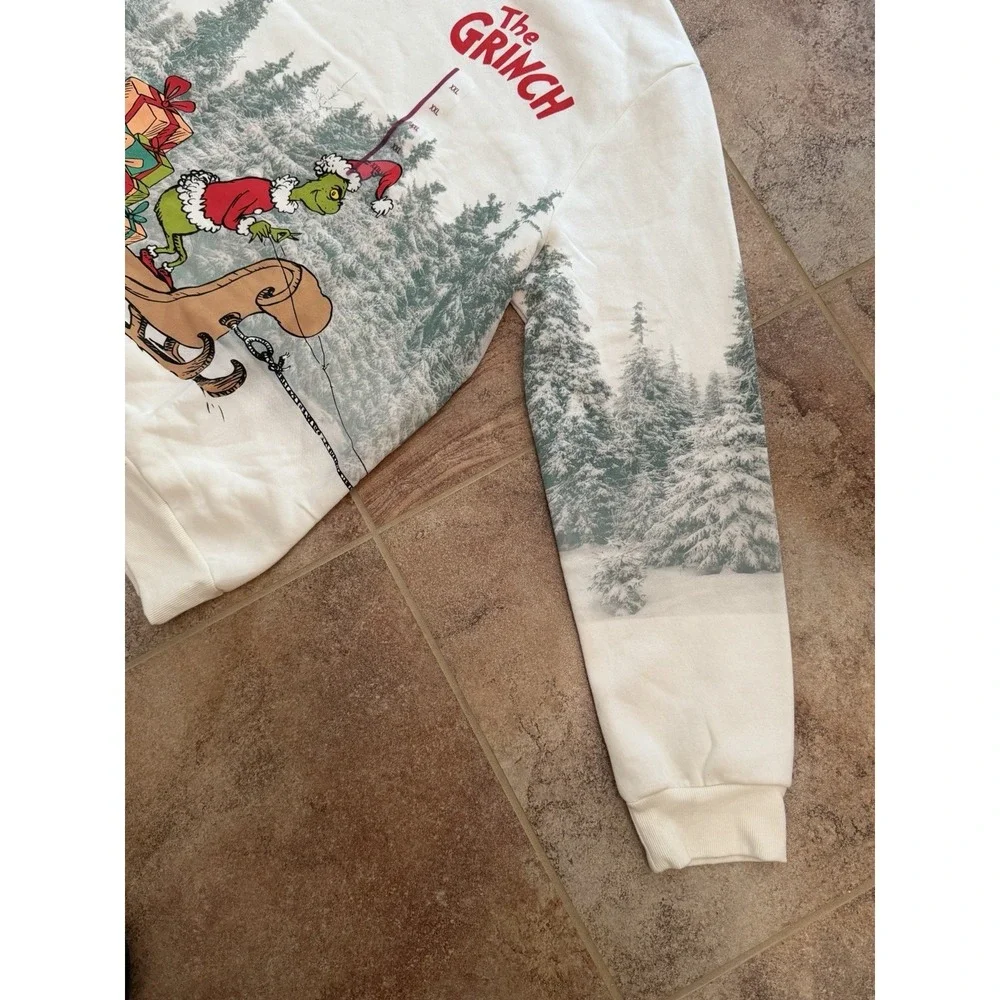 Dr. Seuss Adult Front-and-Back The Grinch Graphic Sweatshirt-Cream Sz XXL NWT